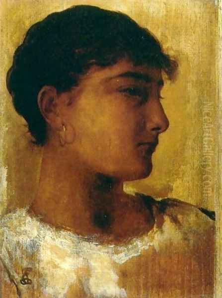 Study of a Young Girls Head, another view Oil Painting by Edwin Longsden Long