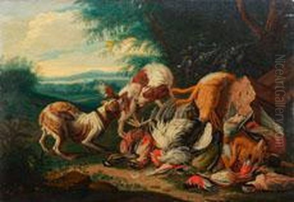 Jagdhunde Im Streit Um Ihre Beute Aus Hasen Und Wildvogeln Oil Painting by Adriaen de Gryef