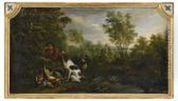 Landskap Med Jagare Oil Painting by Adriaen de Gryef