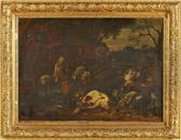 Un Chien Dans Un Garde Manger Oil Painting by Adriaen de Gryef