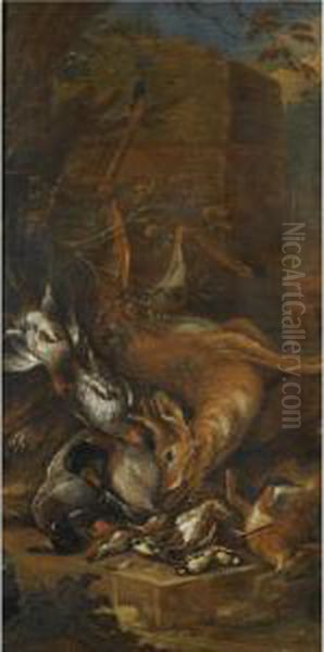 Still Life Of A Dead Roebuck And Other Game Oil Painting by Adriaen de Gryef