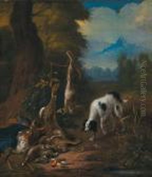 Natura Morta Con Cacciagione E Un Cane Oil Painting by Adriaen de Gryef