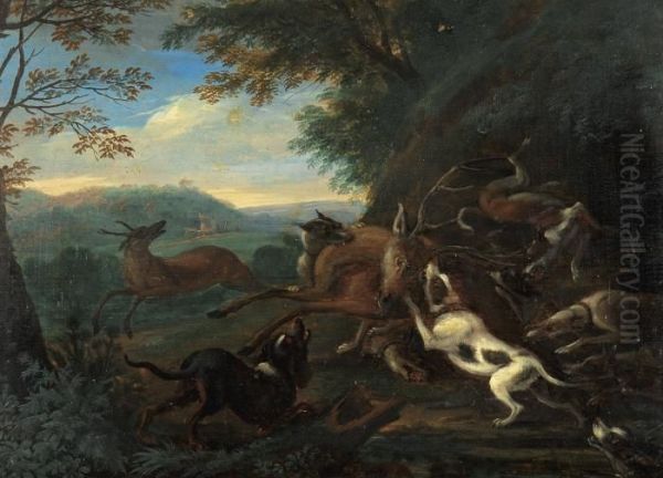 Jachttafereel Oil Painting by Adriaen de Gryef