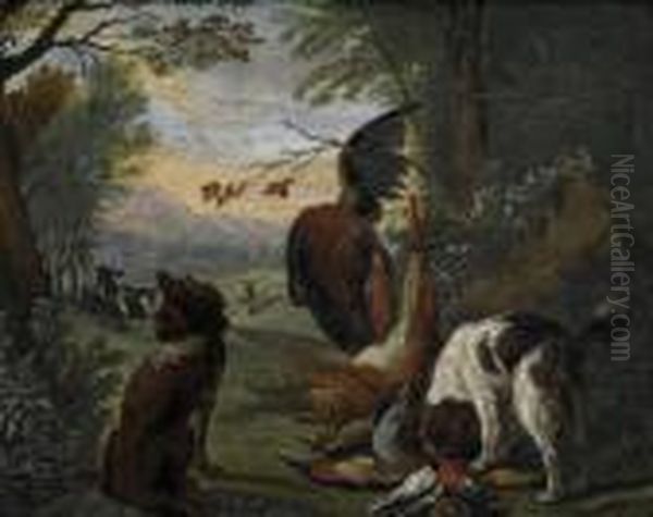 Hunting Scene By The Edge Of The Forest Oil Painting by Adriaen de Gryef