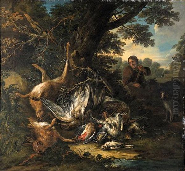 Cacciagione Di Penna E Di Pelo En Plein Air, Con Un Servente Oil Painting by Adriaen de Gryef