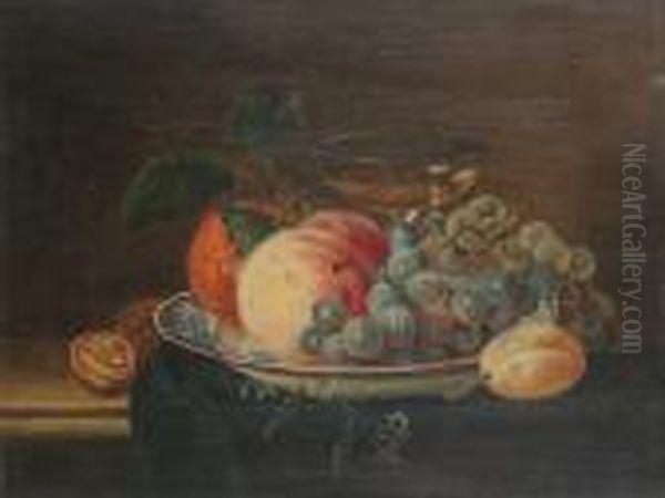 Stilleven Met Perzik En Druiven Oil Painting by Jan Davidsz De Heem