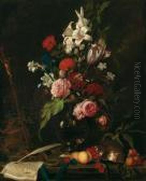 Blumenbouquet Mit Fruchten Oil Painting by Jan Davidsz De Heem