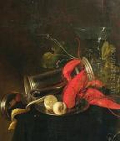 Nature Morte Aux Homards, Verre Roemer Etcitron Oil Painting by Jan Davidsz De Heem