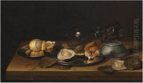 Still Life With A Roemer On Its Side Oil Painting by Jan Davidsz De Heem