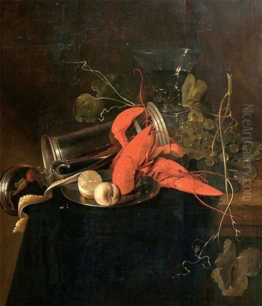 Nature Morte Aux Homards, Verre Roemer Et Citron Oil Painting by Jan Davidsz De Heem