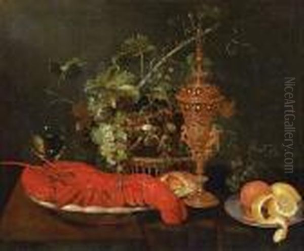 Still Life With Lobster And Goblet With Lid Oil Painting by Jan Davidsz De Heem