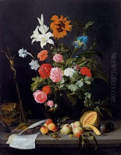 Vanite Au Bouquet De Fleurs Oil Painting by Jan Davidsz De Heem