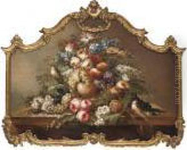 Summer Flowers, Grapes, Apples, A Pineapple And Songbirds, On A Stone Ledge Oil Painting by Jan Davidsz De Heem