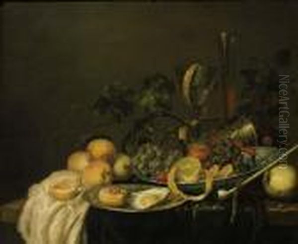 Grapes, A Peeled Lemon, An Orange And Cherries On A Wan-li Dish Oil Painting by Jan Davidsz De Heem