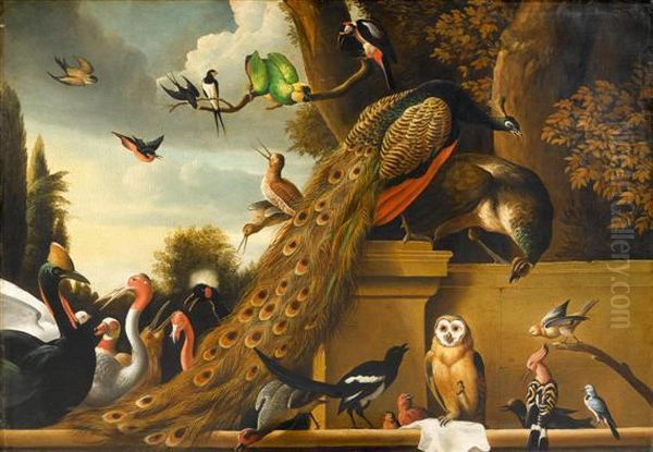 Gathering Of Bird Life Oil Painting by Melchior de Hondecoeter