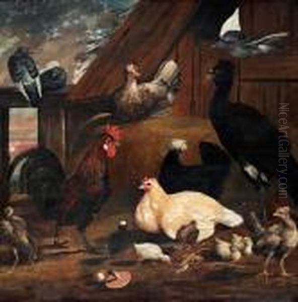 Still Life With Hens Oil Painting by Melchior de Hondecoeter