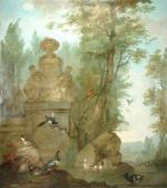 Birds Inarchitectural Landscapes Oil Painting by Melchior de Hondecoeter