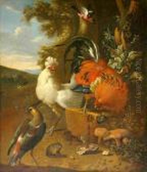 Landscape With Birds Oil Painting by Melchior de Hondecoeter