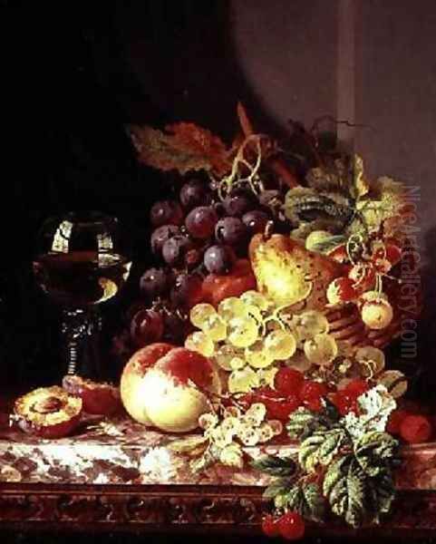 Still life with grapes and wine Oil Painting by Edward Ladell