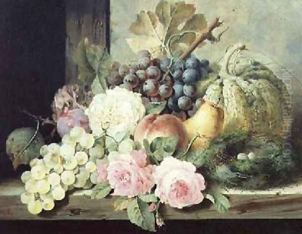 Still Life with Roses and Fruit Oil Painting by Edward Ladell