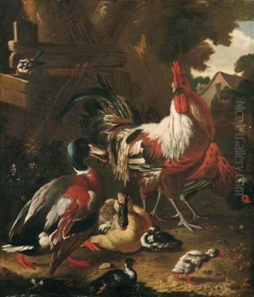 Animali Da Cortile Su Sfondo Di Paesaggio Oil Painting by Melchior de Hondecoeter