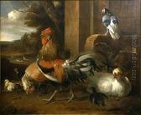 [groupe De Gallinacees] Oil Painting by Melchior de Hondecoeter