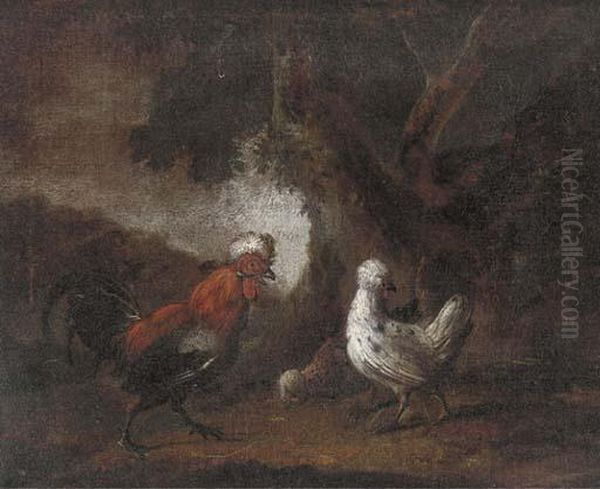 Foraging Chickens Oil Painting by Melchior de Hondecoeter