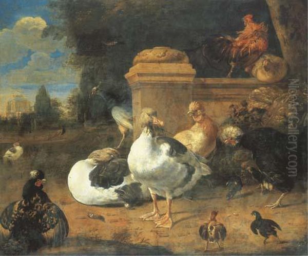 Canards Et Poules Dans Un Parc Oil Painting by Melchior de Hondecoeter