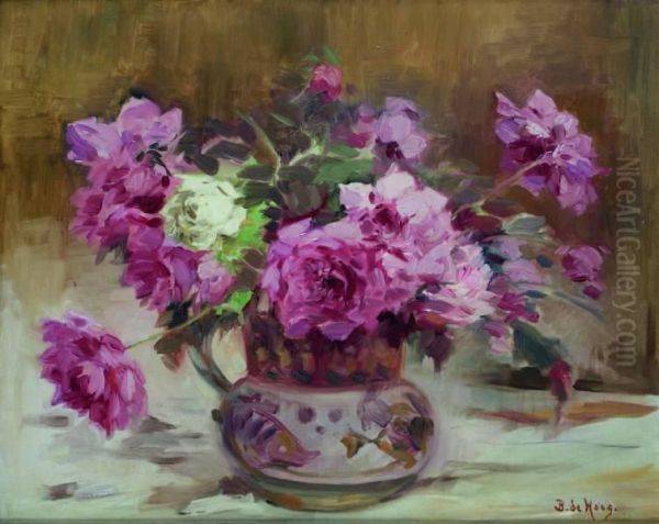 Stilleven Met Roze Rozen Oil Painting by Bernard Johann De Hoog