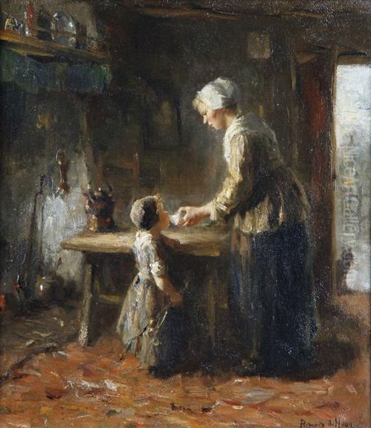 Mother And Child In An Interior Oil Painting by Bernard Johann De Hoog