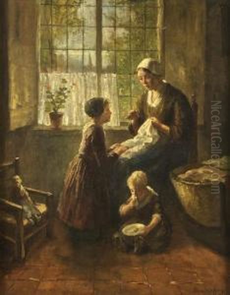 The Sewing Lesson Oil Painting by Bernard Johann De Hoog