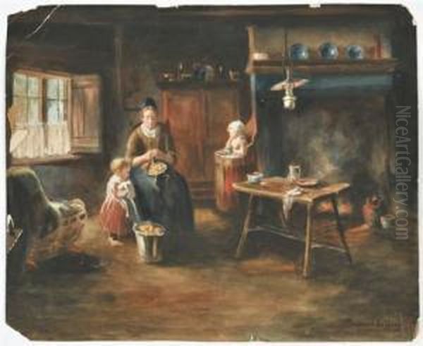 Dutch Interior Oil Painting by Bernard Johann De Hoog