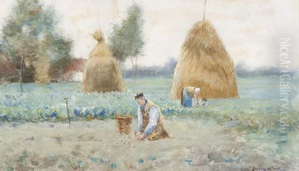 Farmers On The Land Oil Painting by Bernard Johann De Hoog