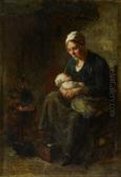 By The Fireside Oil Painting by Bernard Johann De Hoog