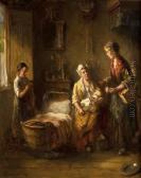 Nursing Mother And Children With Gypsy Girl Oil Painting by Bernard Johann De Hoog