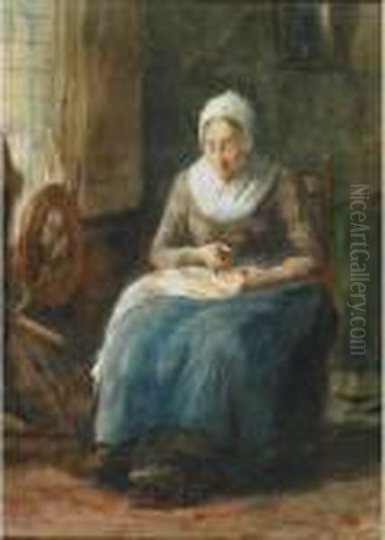 An Old Spinner Oil Painting by Bernard Johann De Hoog