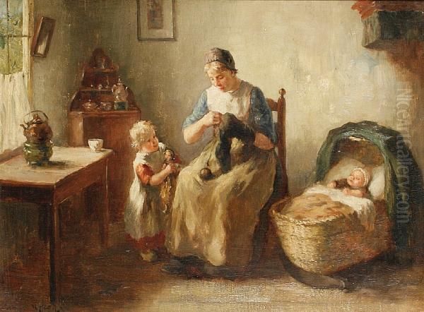 The Darning Lesson Oil Painting by Bernard Johann De Hoog