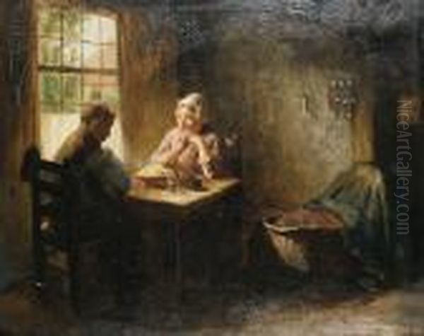 A Family Meal Oil Painting by Bernard Johann De Hoog