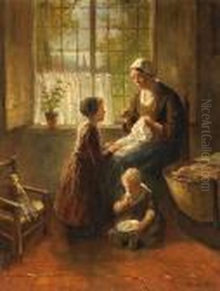 The Sewing Lesson Oil Painting by Bernard Johann De Hoog