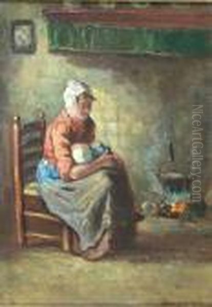 By The Fireside Oil Painting by Bernard Johann De Hoog