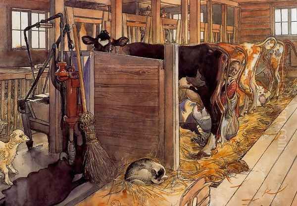 The Cowshed Oil Painting by Carl Larsson