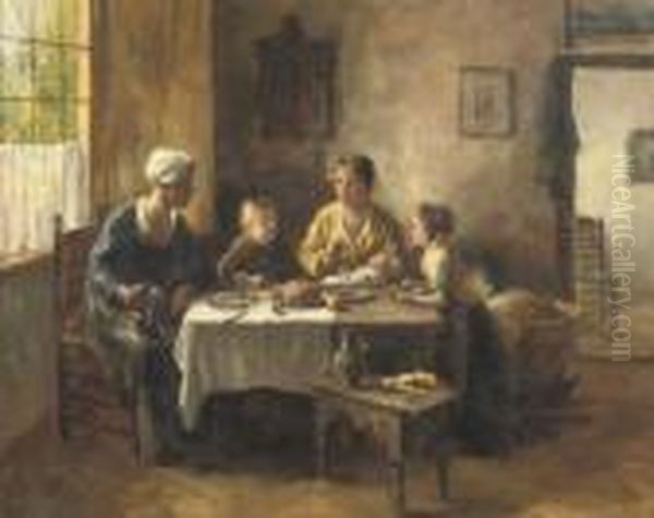 Family In An Interior Oil Painting by Bernard Johann De Hoog