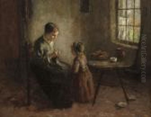 The Knitting Lesson Oil Painting by Bernard Johann De Hoog