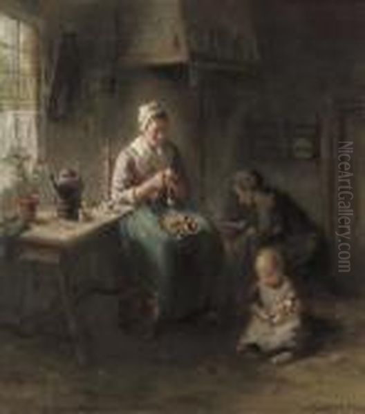 Preparing Dinner Oil Painting by Bernard Johann De Hoog