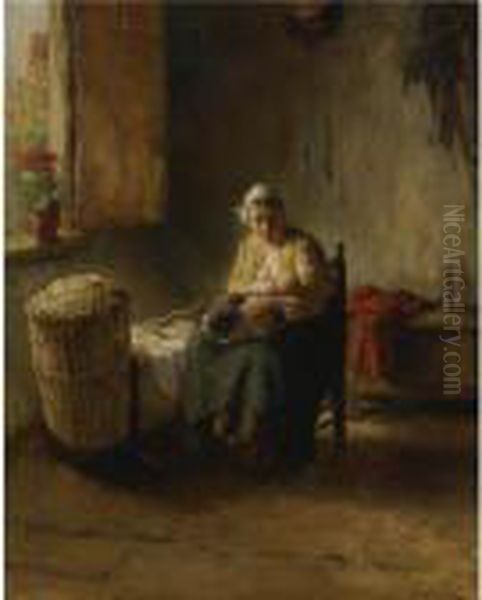 The Mother Oil Painting by Bernard Johann De Hoog