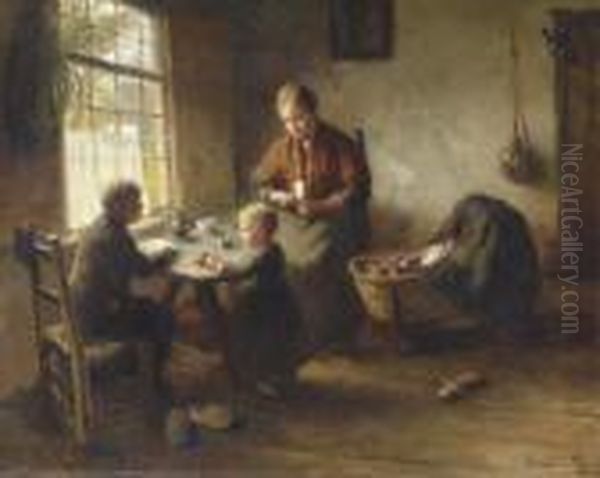 Meal Time Oil Painting by Bernard Johann De Hoog