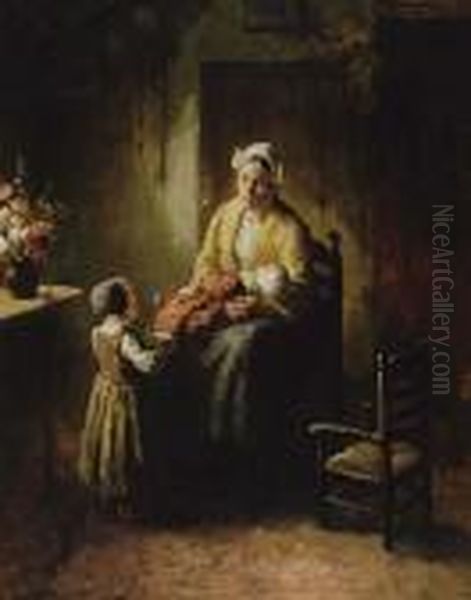 Domestic Bliss Oil Painting by Bernard Johann De Hoog