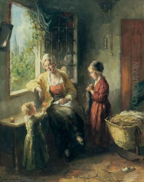 A Flower For Mummy. Oil Painting by Bernard Johann De Hoog