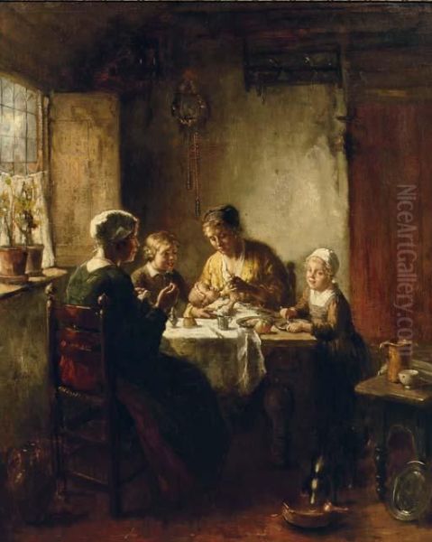 Feeding The Little Ones Oil Painting by Bernard Johann De Hoog