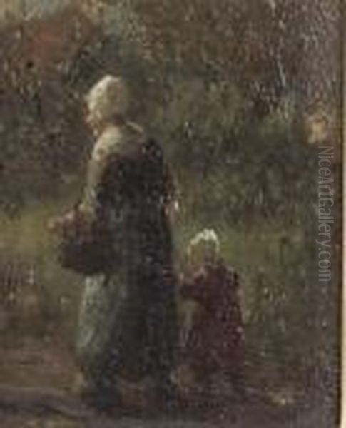 Mother And Child On A Lane Oil Painting by Bernard Johann De Hoog